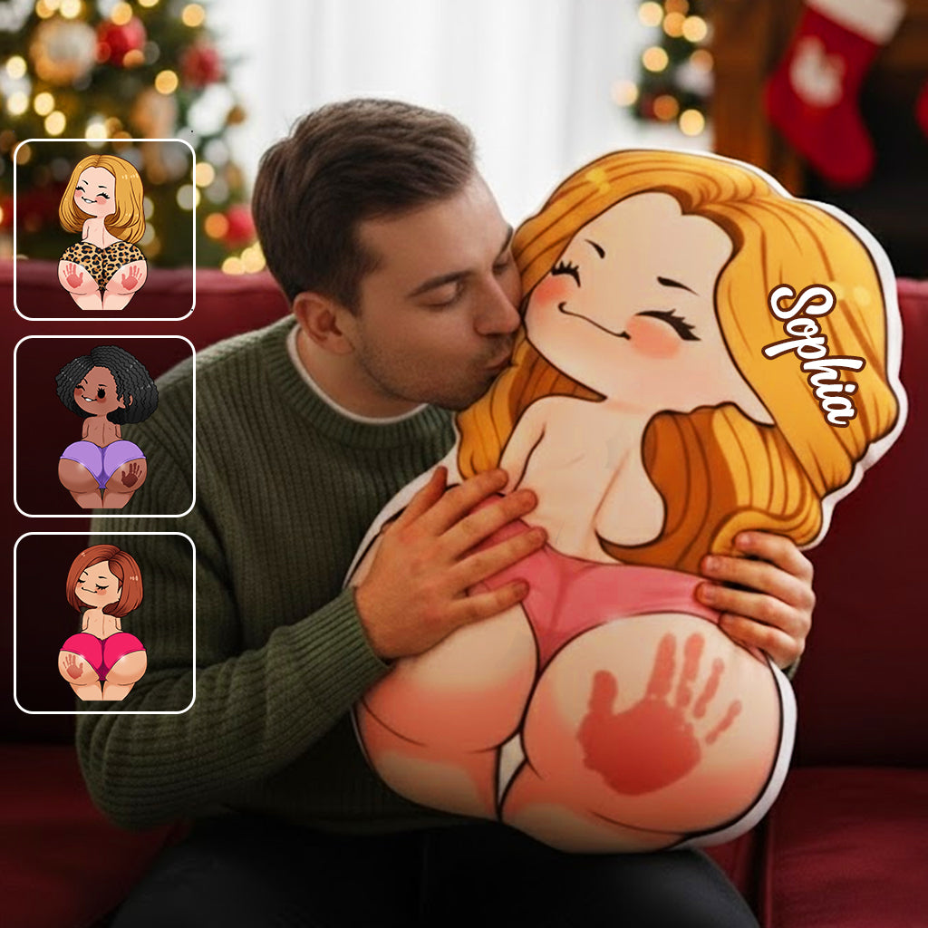 Coussin personnalisé en forme de couple avec illustrations chibi amusantes