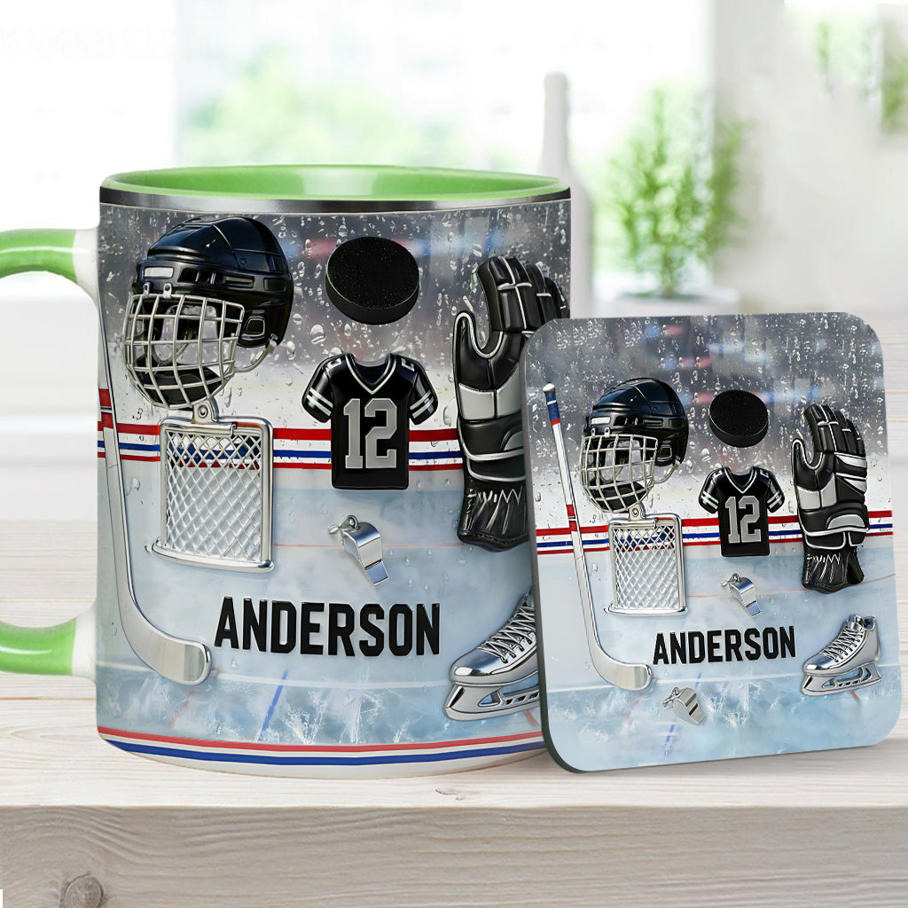 J'adore le hockey sur glace ! Mug et sous-verre personnalisés sur le thème du hockey
