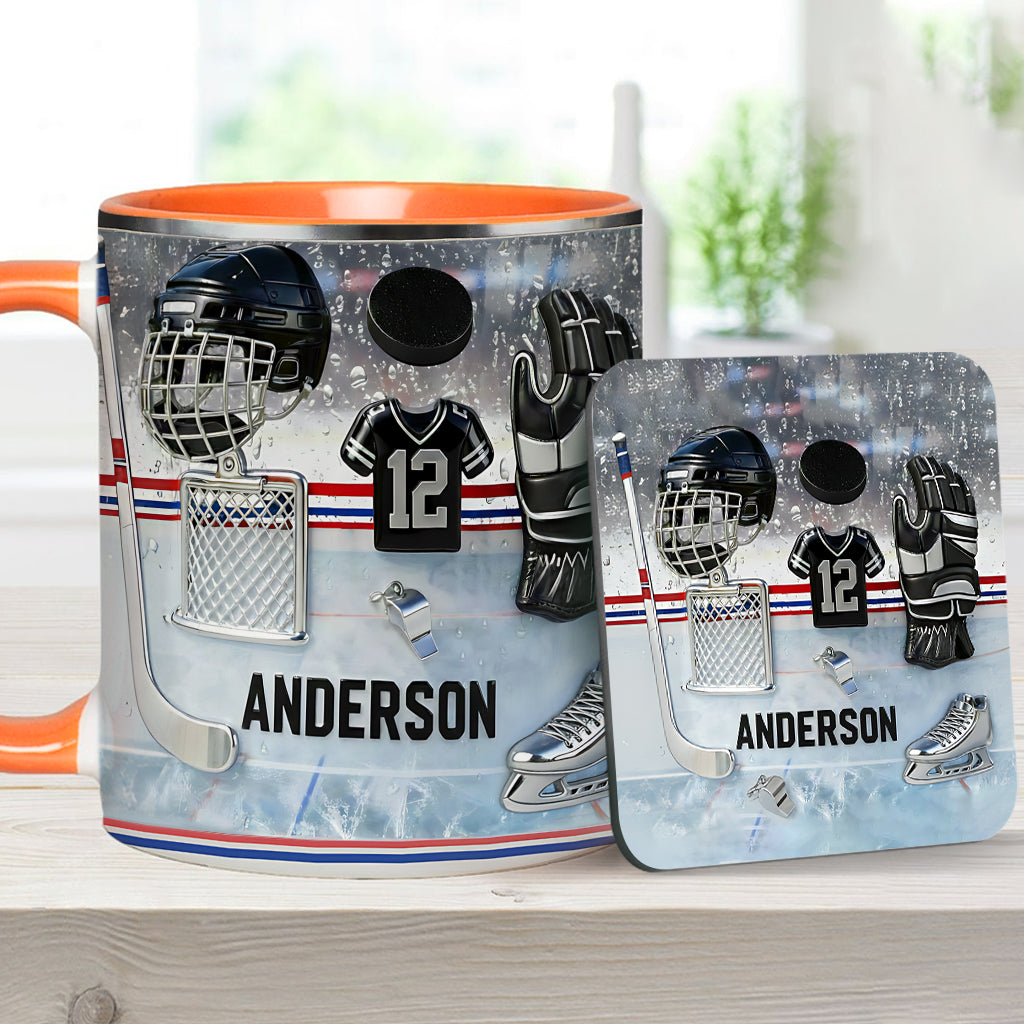 J'adore le hockey sur glace ! Mug et sous-verre personnalisés sur le thème du hockey