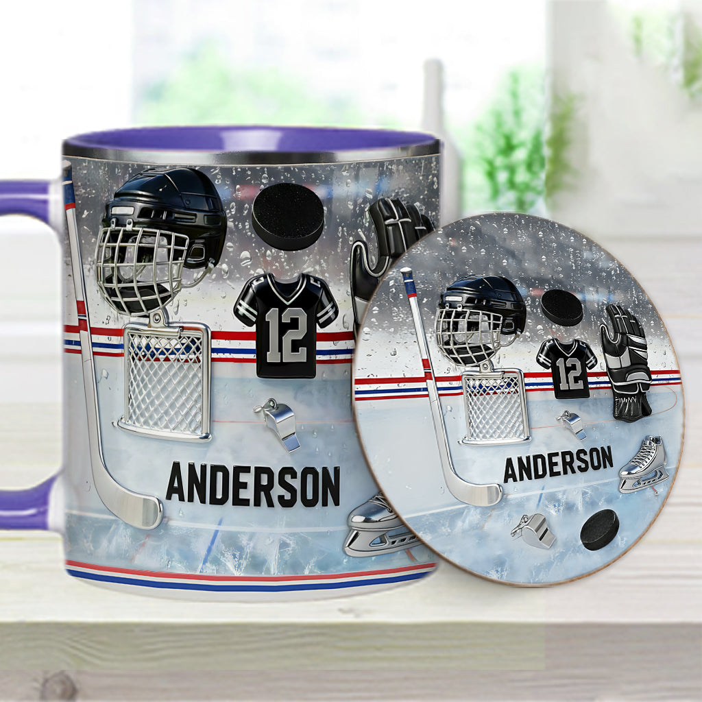 J'adore le hockey sur glace ! Mug et sous-verre personnalisés sur le thème du hockey