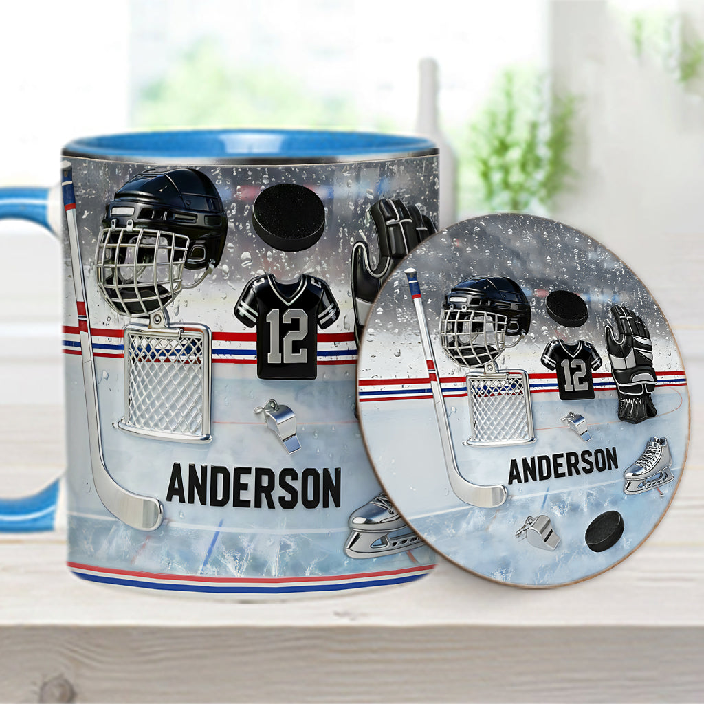 J'adore le hockey sur glace ! Mug et sous-verre personnalisés sur le thème du hockey