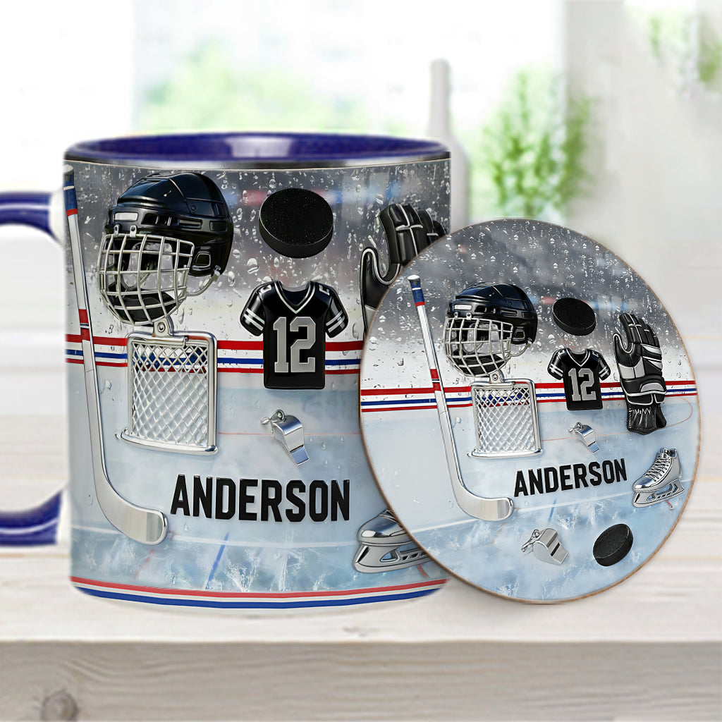J'adore le hockey sur glace ! Mug et sous-verre personnalisés sur le thème du hockey