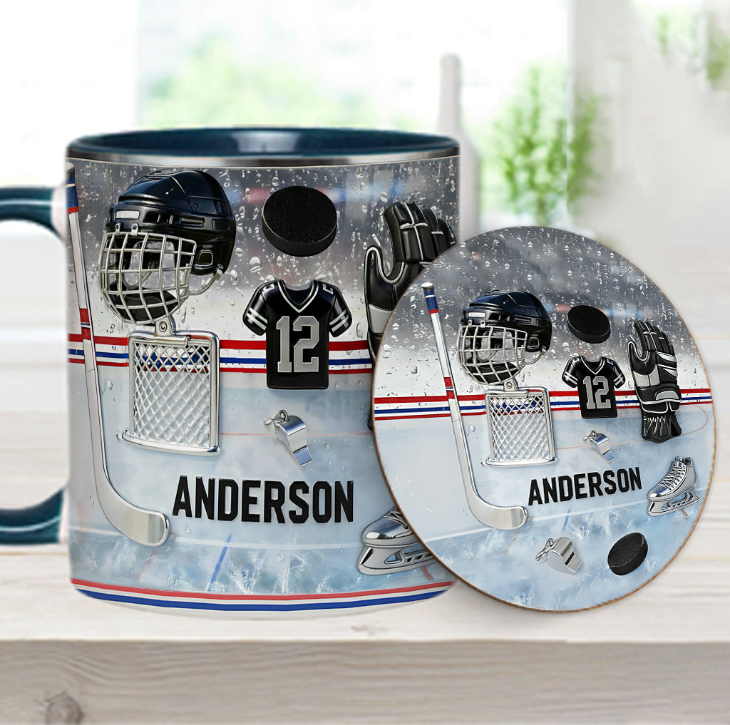 J'adore le hockey sur glace ! Mug et sous-verre personnalisés sur le thème du hockey