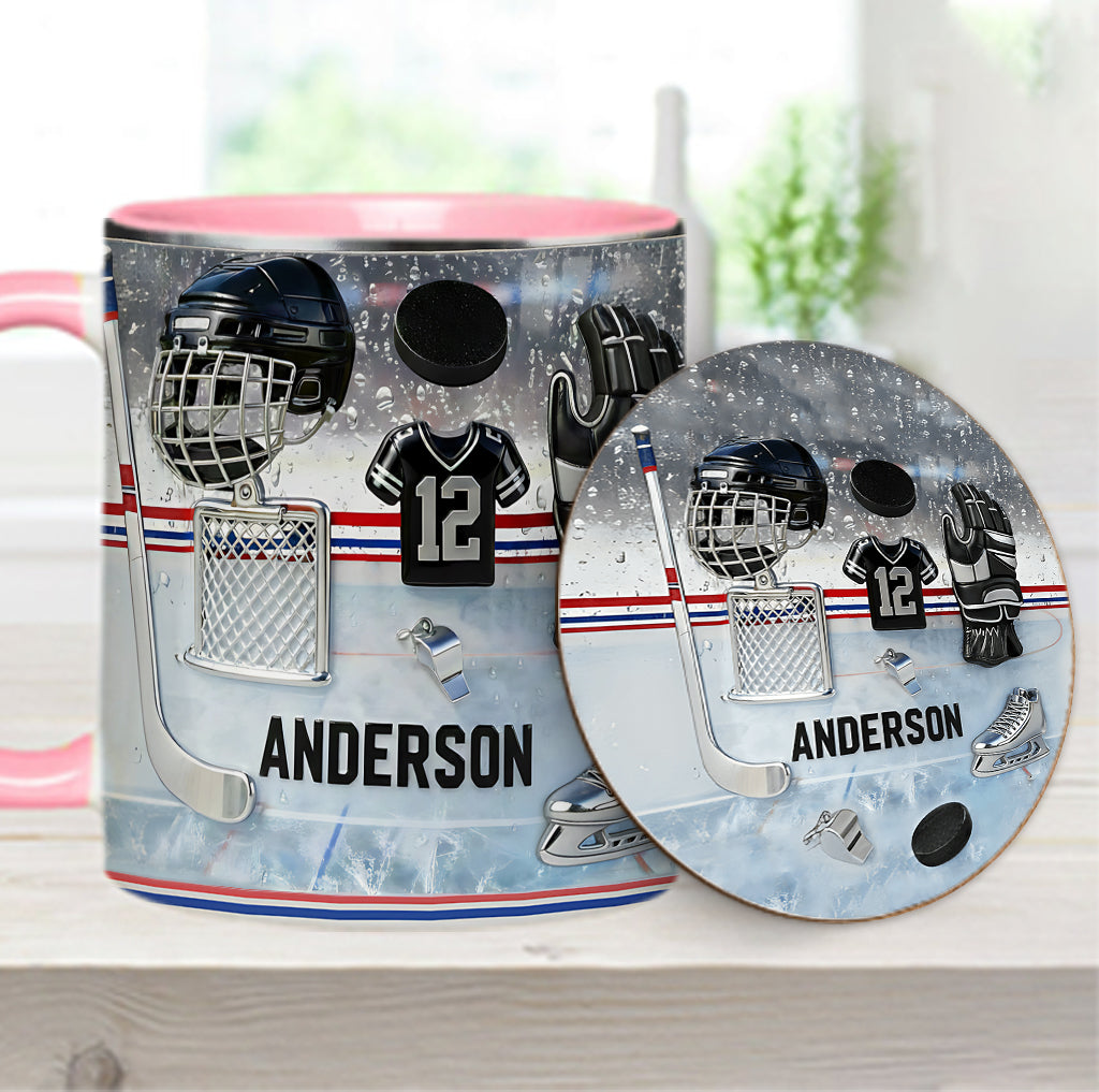 J'adore le hockey sur glace ! Mug et sous-verre personnalisés sur le thème du hockey