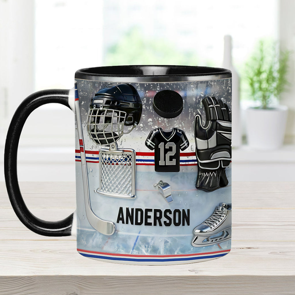 J'adore le hockey sur glace ! Mug et sous-verre personnalisés sur le thème du hockey