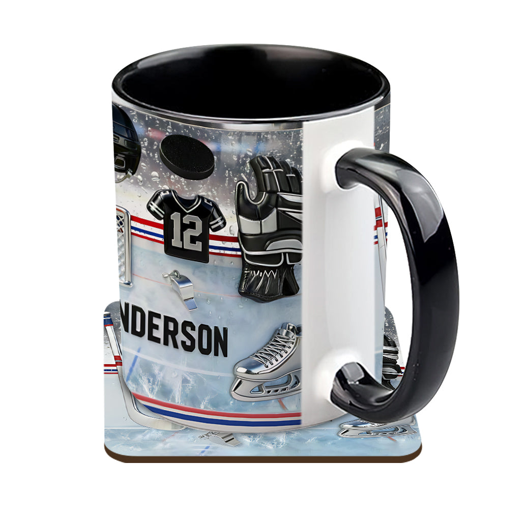 J'adore le hockey sur glace ! Mug et sous-verre personnalisés sur le thème du hockey