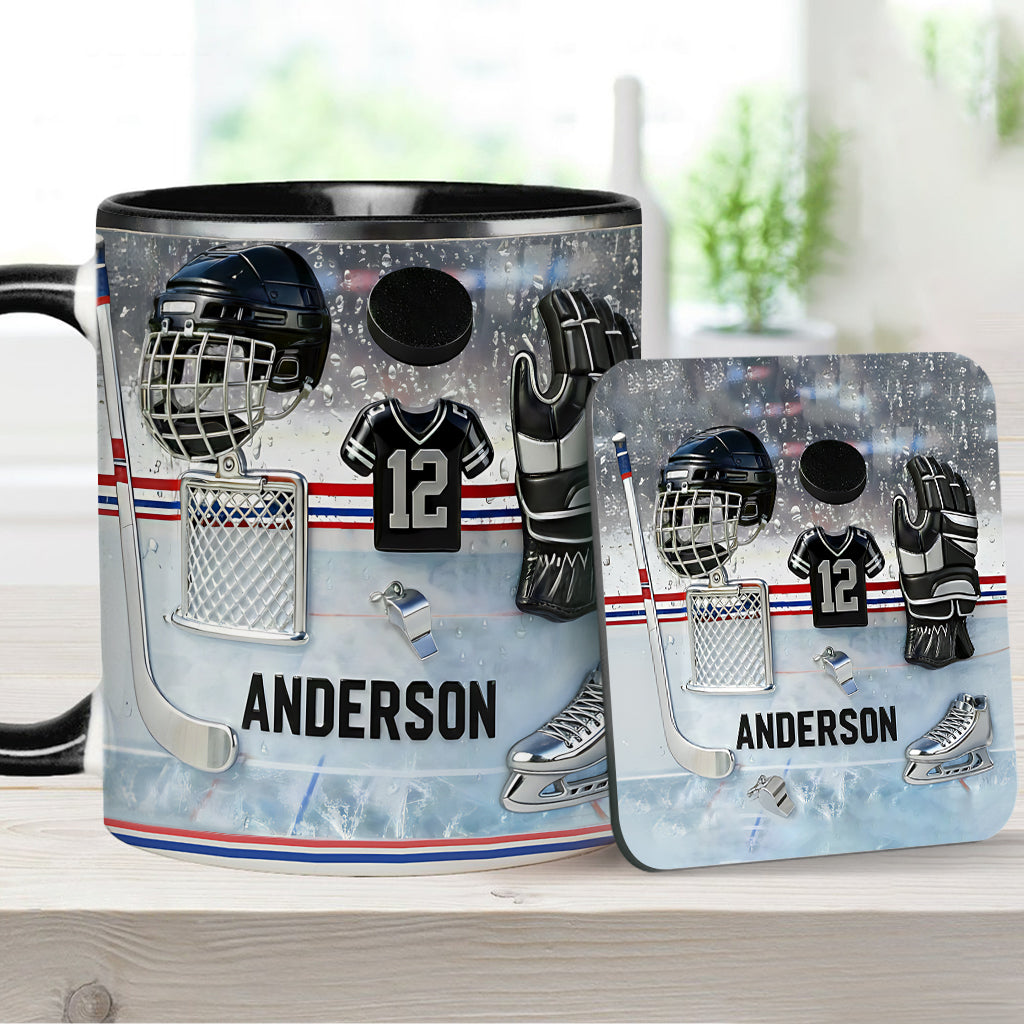 J'adore le hockey sur glace ! Mug et sous-verre personnalisés sur le thème du hockey