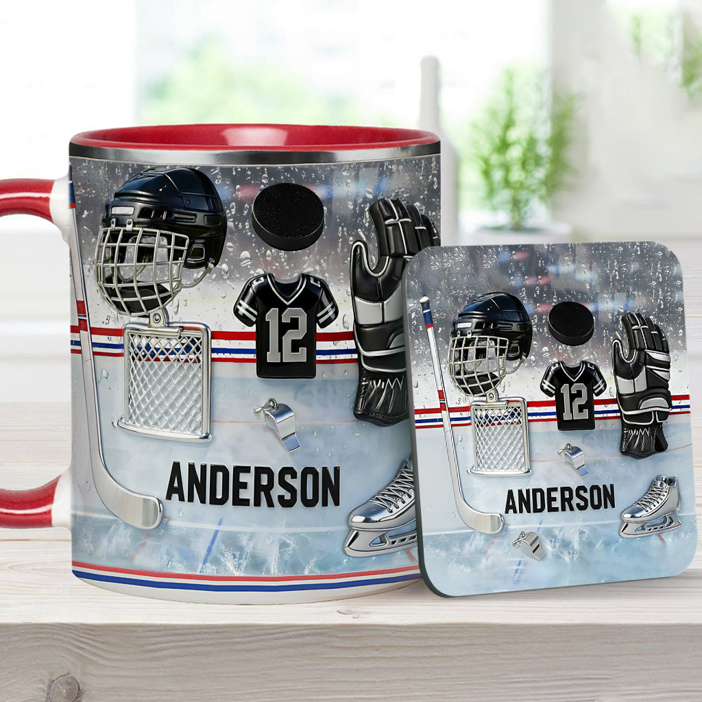 J'adore le hockey sur glace ! Mug et sous-verre personnalisés sur le thème du hockey