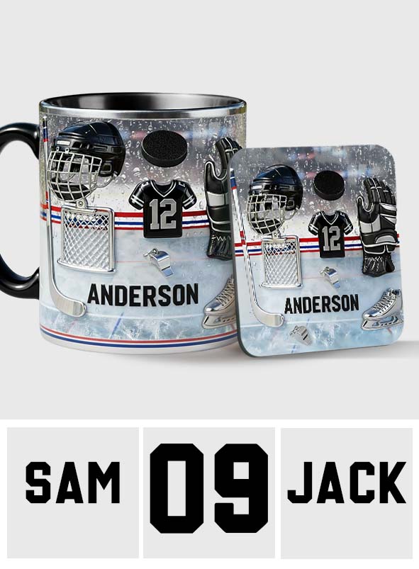 J'adore le hockey sur glace ! Mug et sous-verre personnalisés sur le thème du hockey