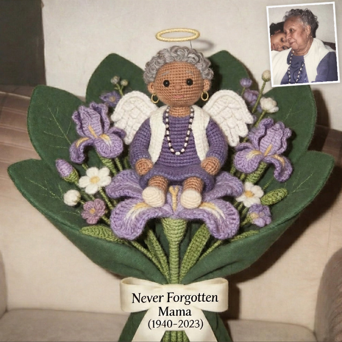 Toujours avec Vous - Coussin Mémorial Personnalisé en Fourrure Synthétique Premium