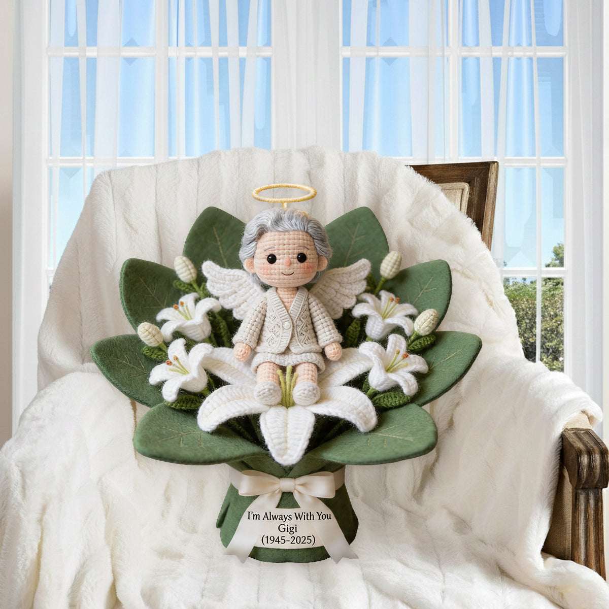 Toujours avec Vous - Coussin Mémorial Personnalisé en Fourrure Synthétique Premium