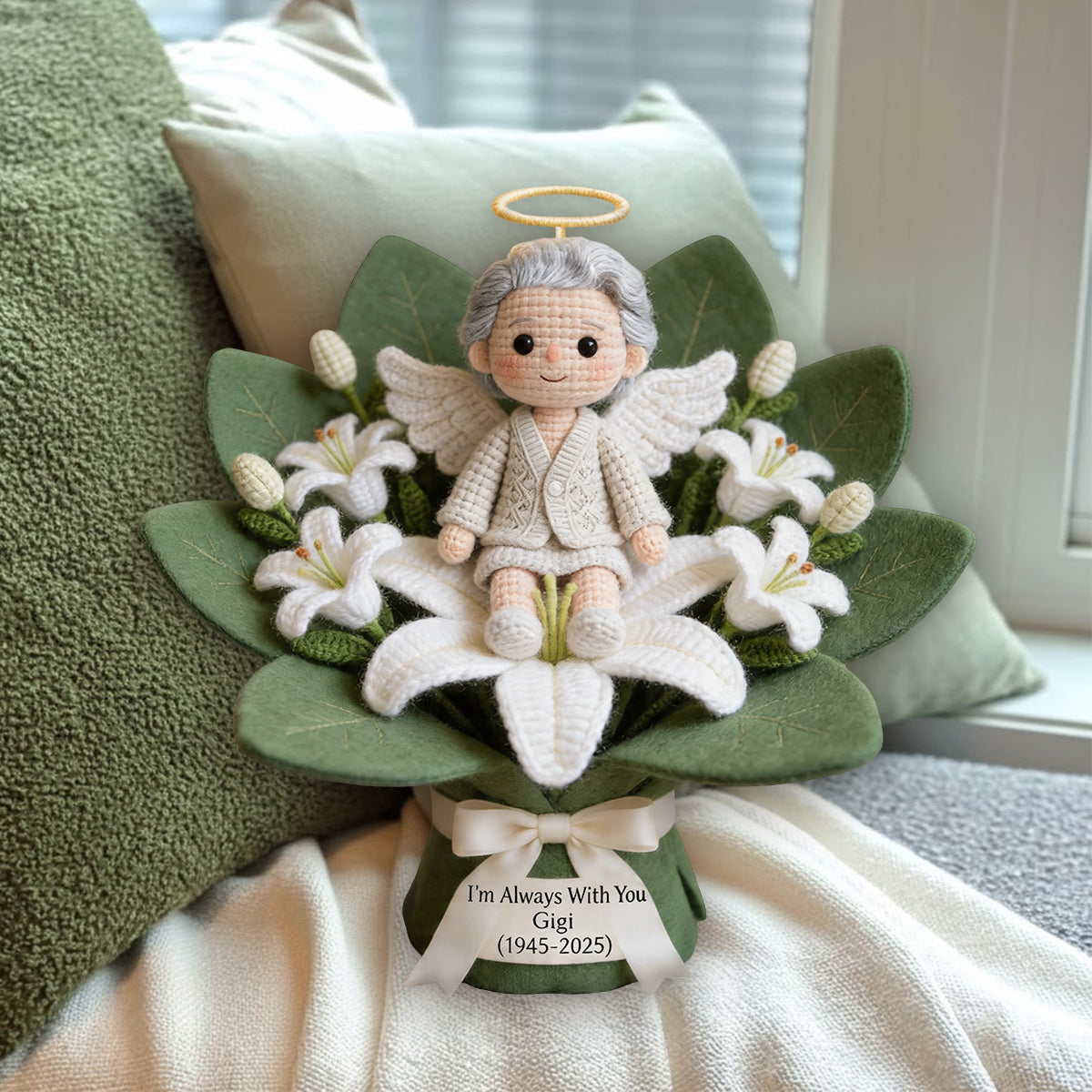 Toujours avec Vous - Coussin Mémorial Personnalisé en Fourrure Synthétique Premium