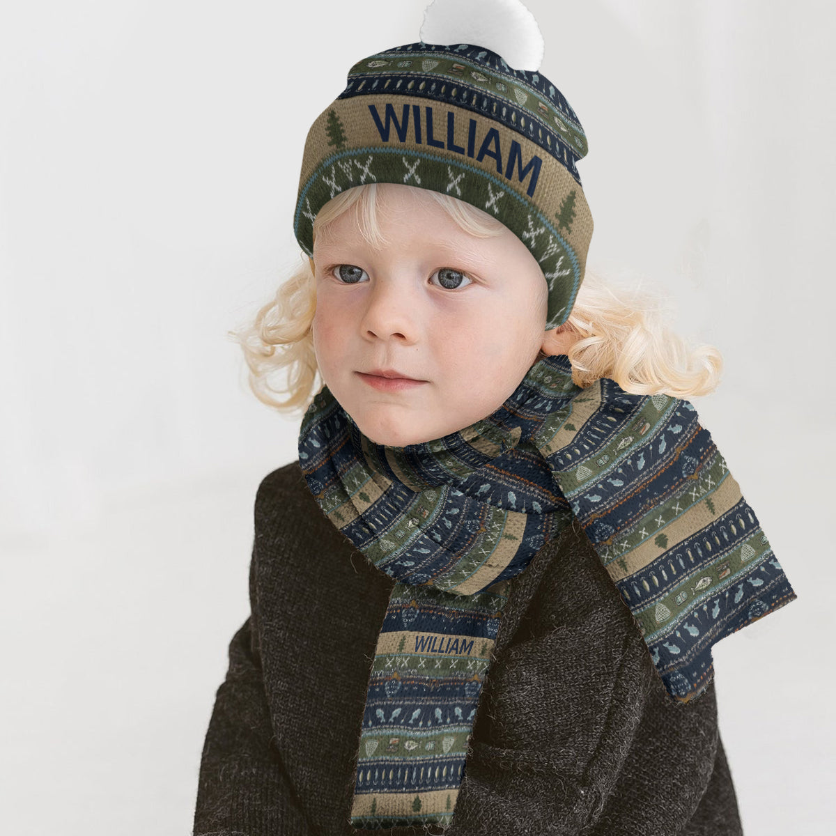 Fishing - Personalized Fishing Knitted Beanie Hat and Scarf Set