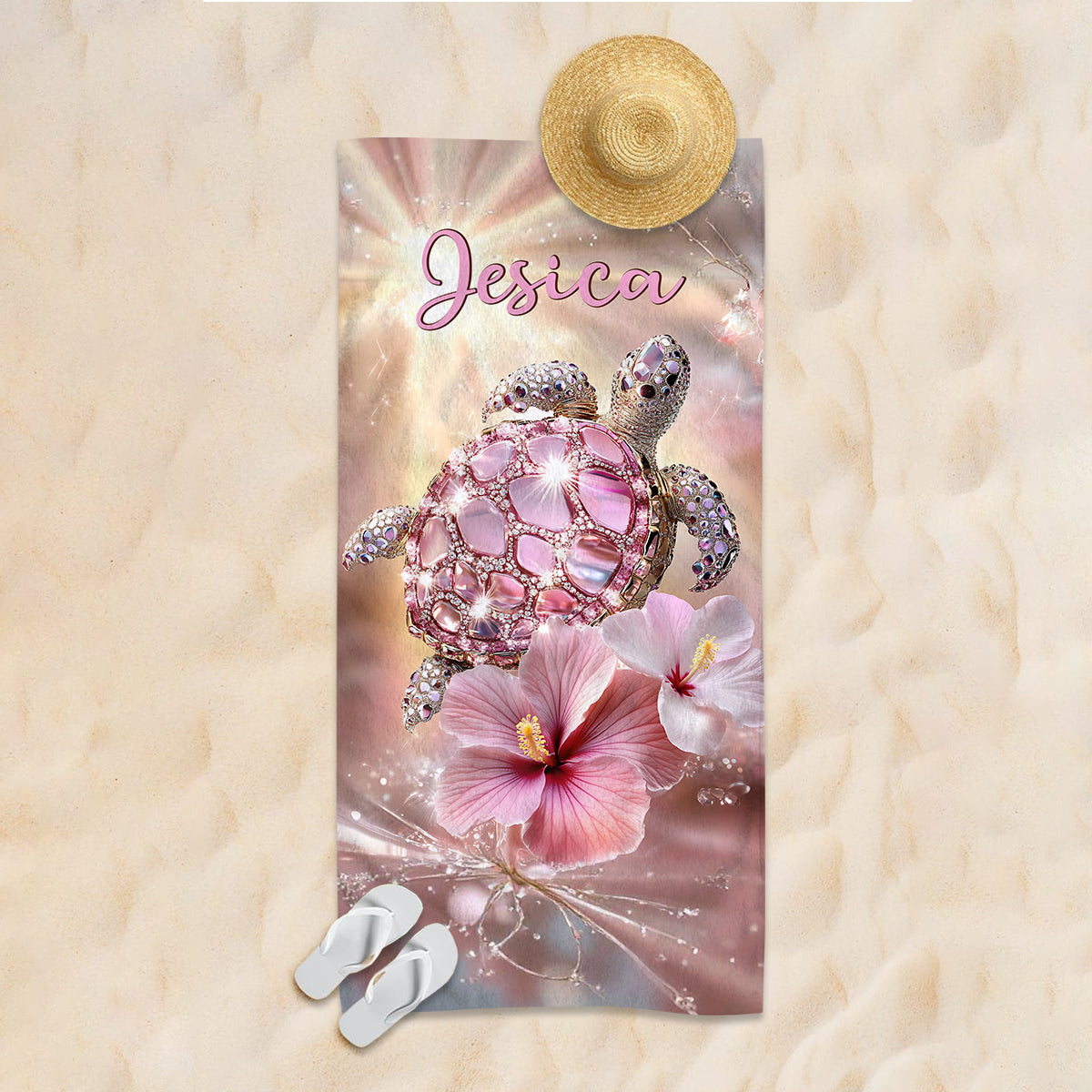 Sentez la mer, sentez la brise - Serviette de plage/de bain personnalisée à séchage rapide avec motif tortue