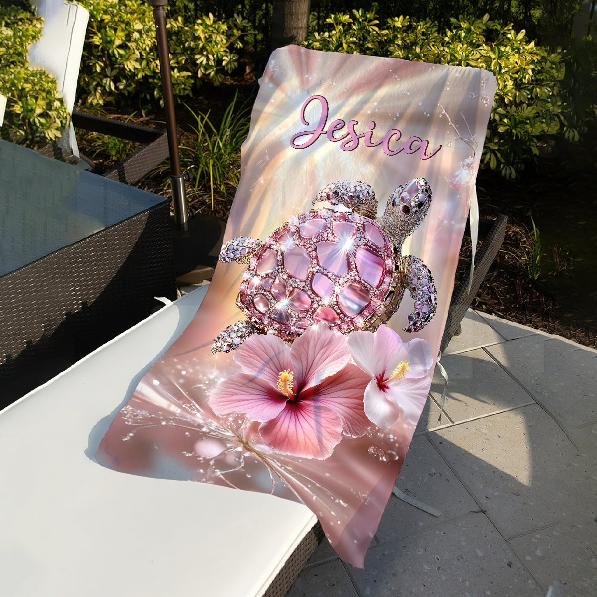 Sentez la mer, sentez la brise - Serviette de plage/de bain personnalisée à séchage rapide avec motif tortue