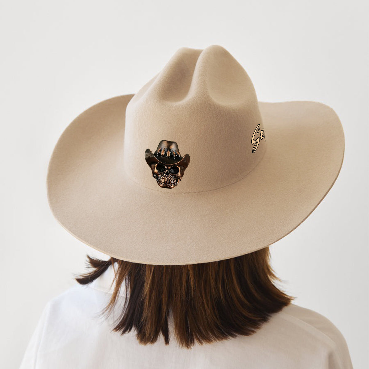 Tête de squelette humain, style cowboy - Chapeau de cowboy à large bord personnalisé pour tenue western