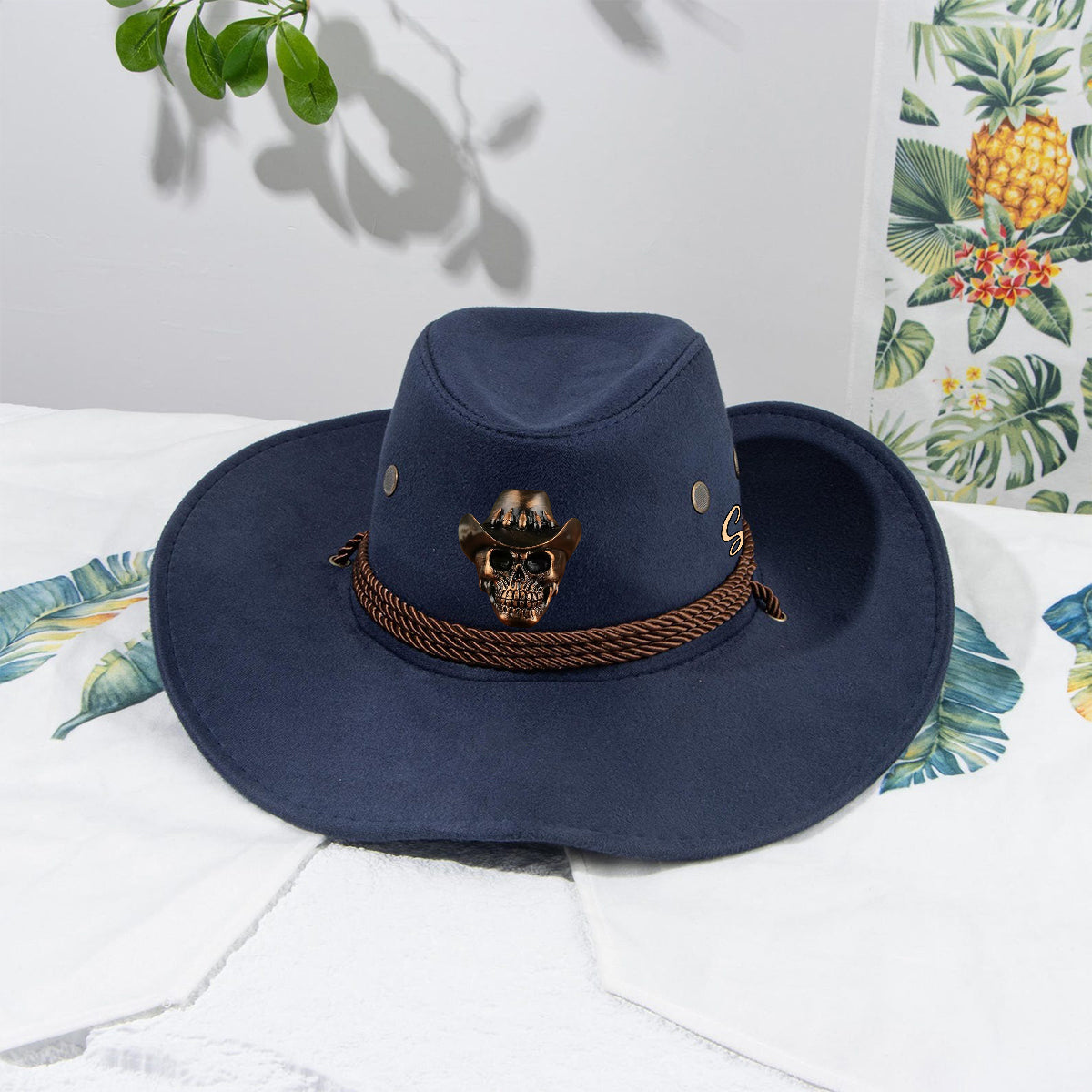 Tête de squelette humain, style cowboy - Chapeau de cowboy à large bord personnalisé pour tenue western