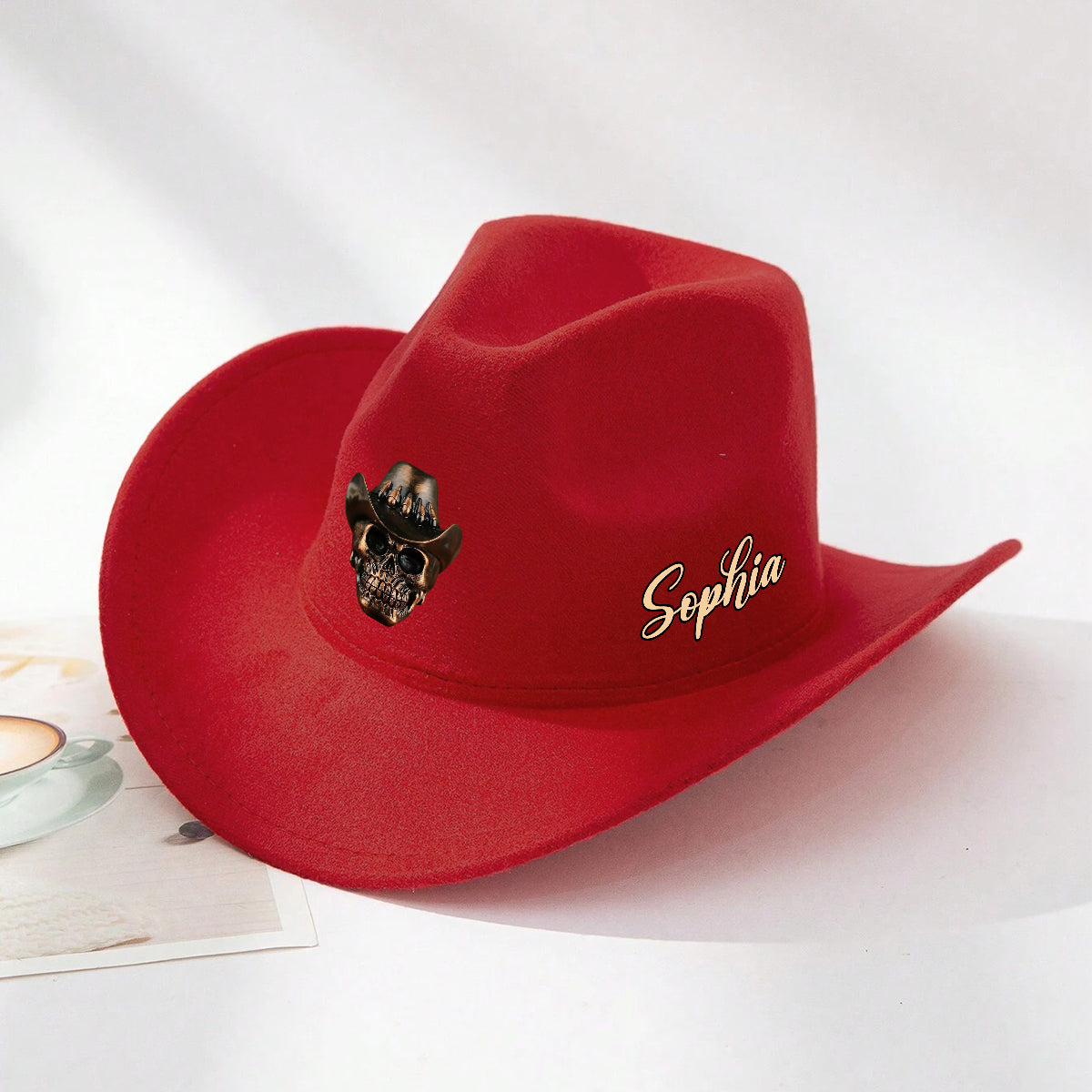 Tête de squelette humain, style cowboy - Chapeau de cowboy à large bord personnalisé pour tenue western