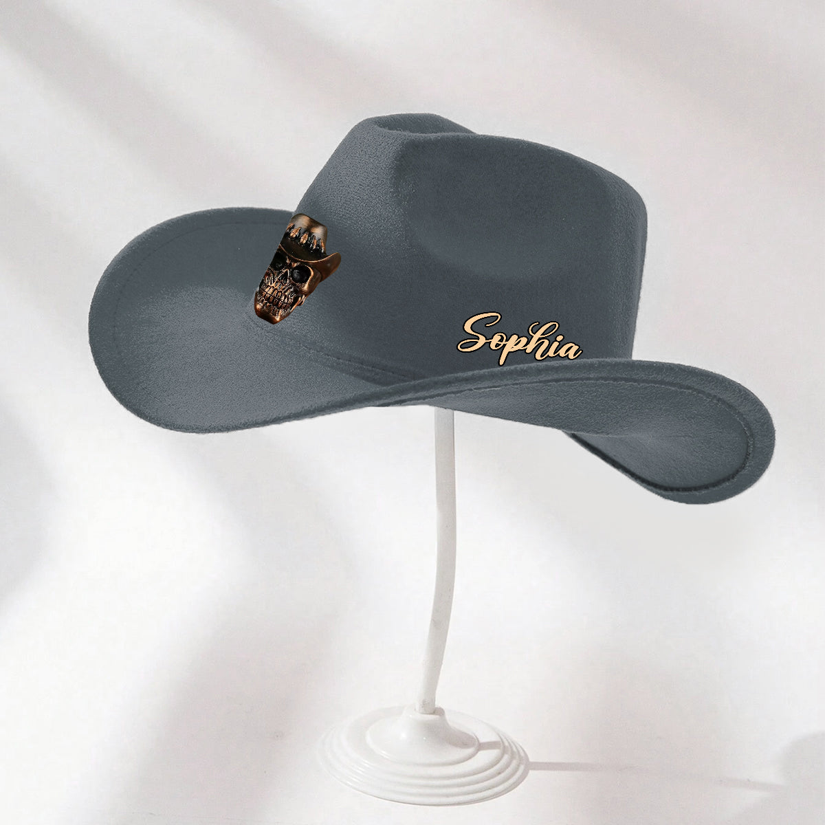 Tête de squelette humain, style cowboy - Chapeau de cowboy à large bord personnalisé pour tenue western