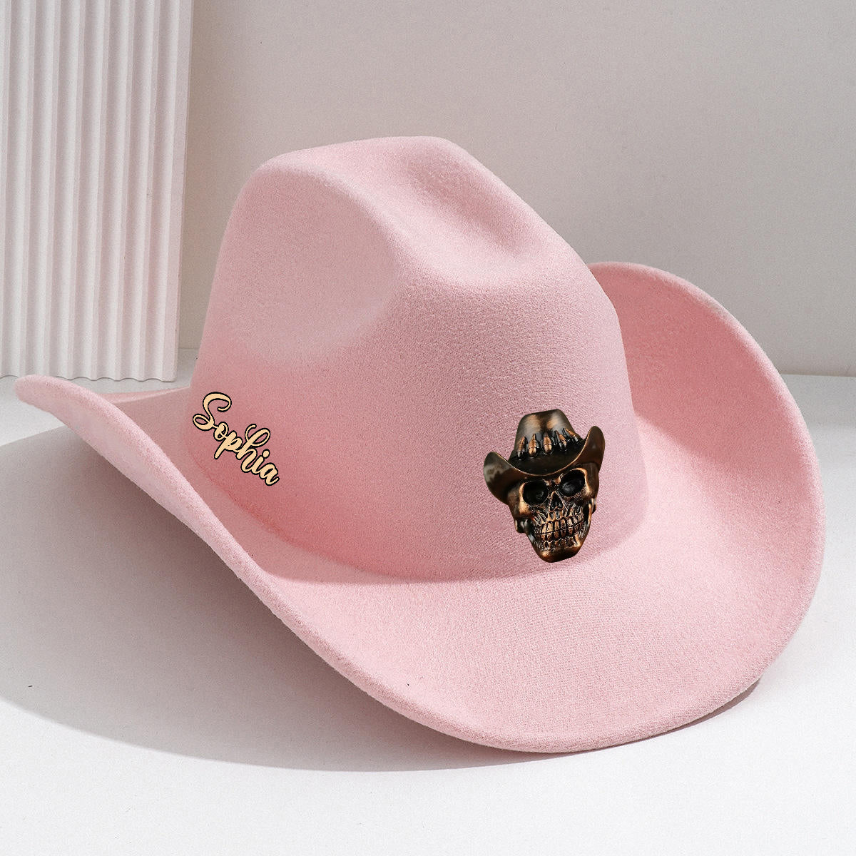 Tête de squelette humain, style cowboy - Chapeau de cowboy à large bord personnalisé pour tenue western