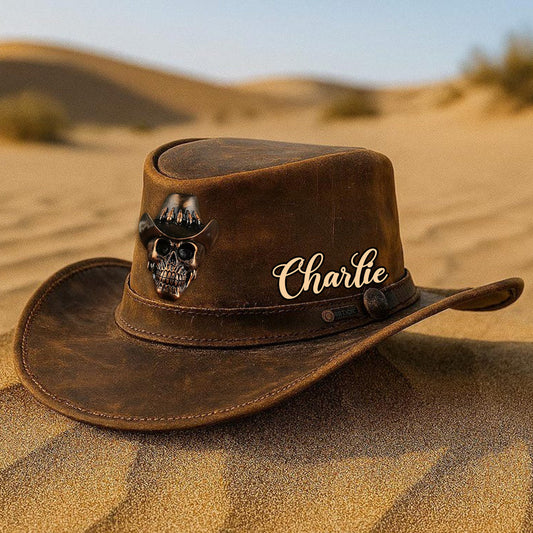 Tête de squelette humain, style cowboy - Chapeau de cowboy à large bord personnalisé pour tenue western