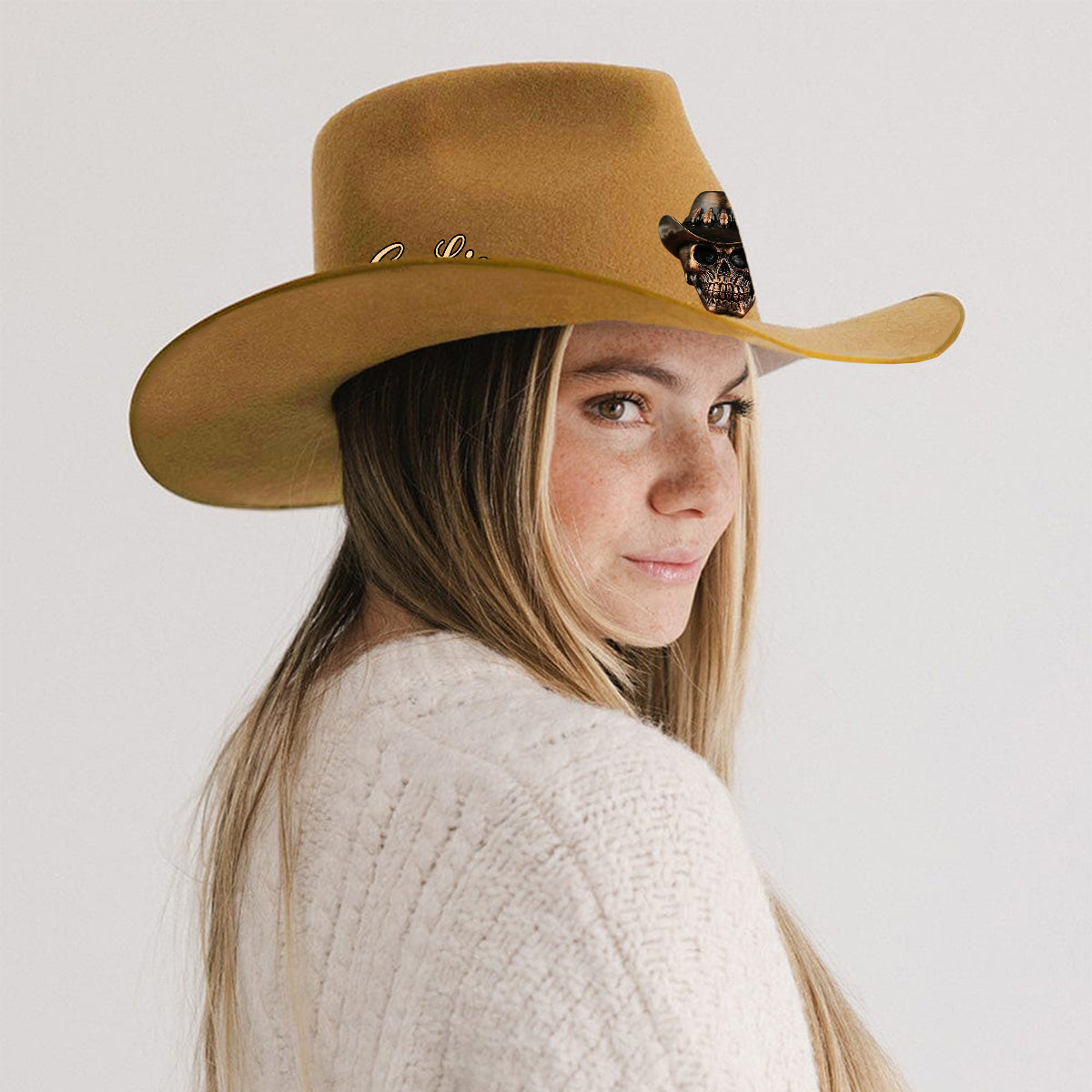 Tête de squelette humain, style cowboy - Chapeau de cowboy à large bord personnalisé pour tenue western