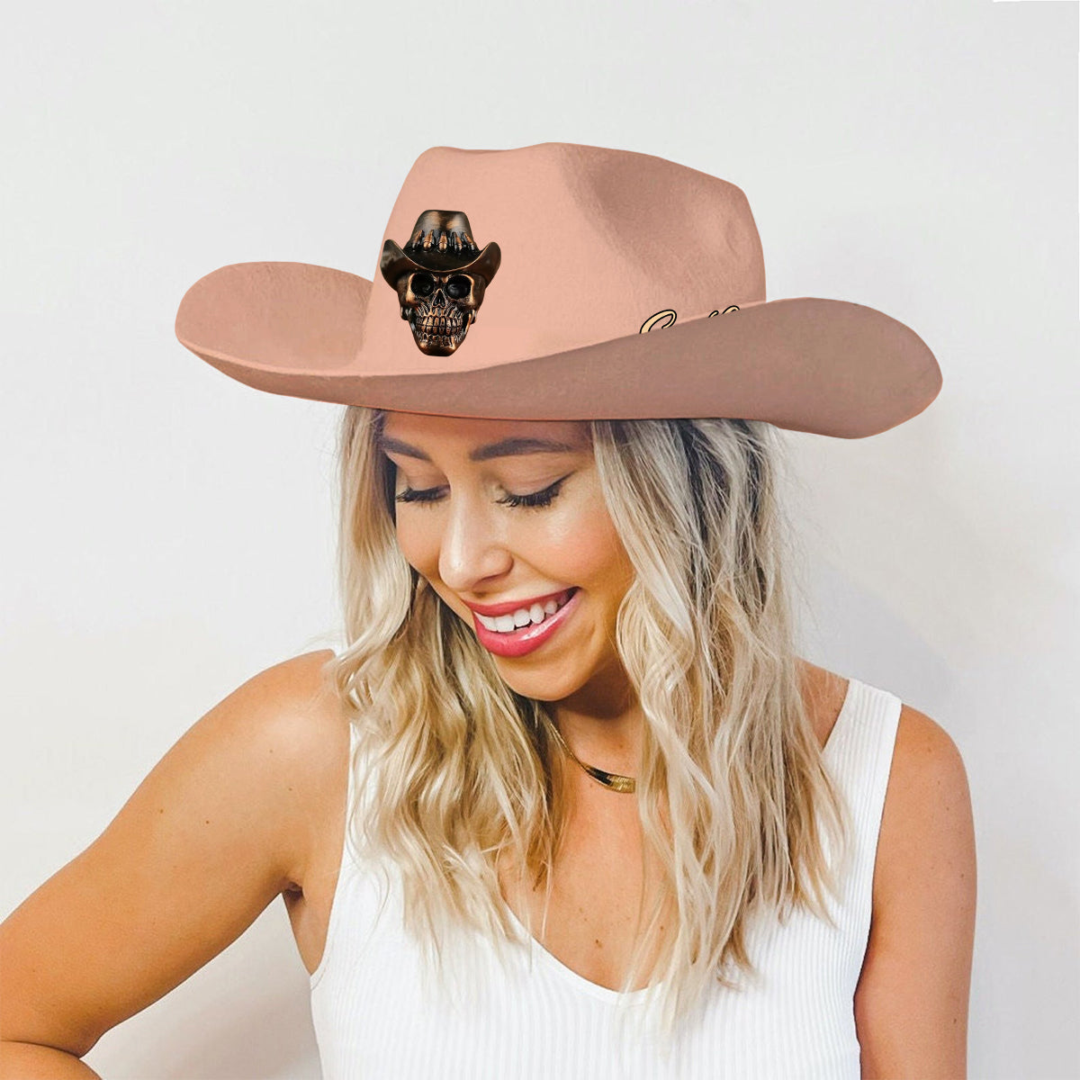 Tête de squelette humain, style cowboy - Chapeau de cowboy à large bord personnalisé pour tenue western