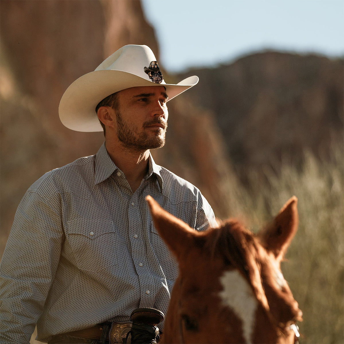 Tête de squelette humain, style cowboy - Chapeau de cowboy à large bord personnalisé pour tenue western