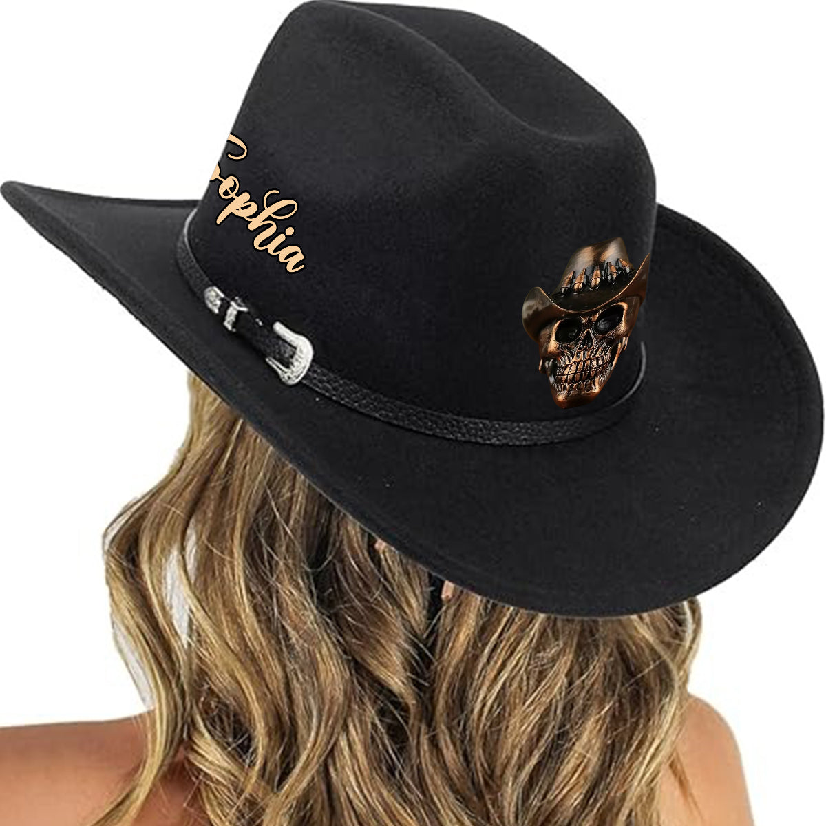 Tête de squelette humain, style cowboy - Chapeau de cowboy à large bord personnalisé pour tenue western