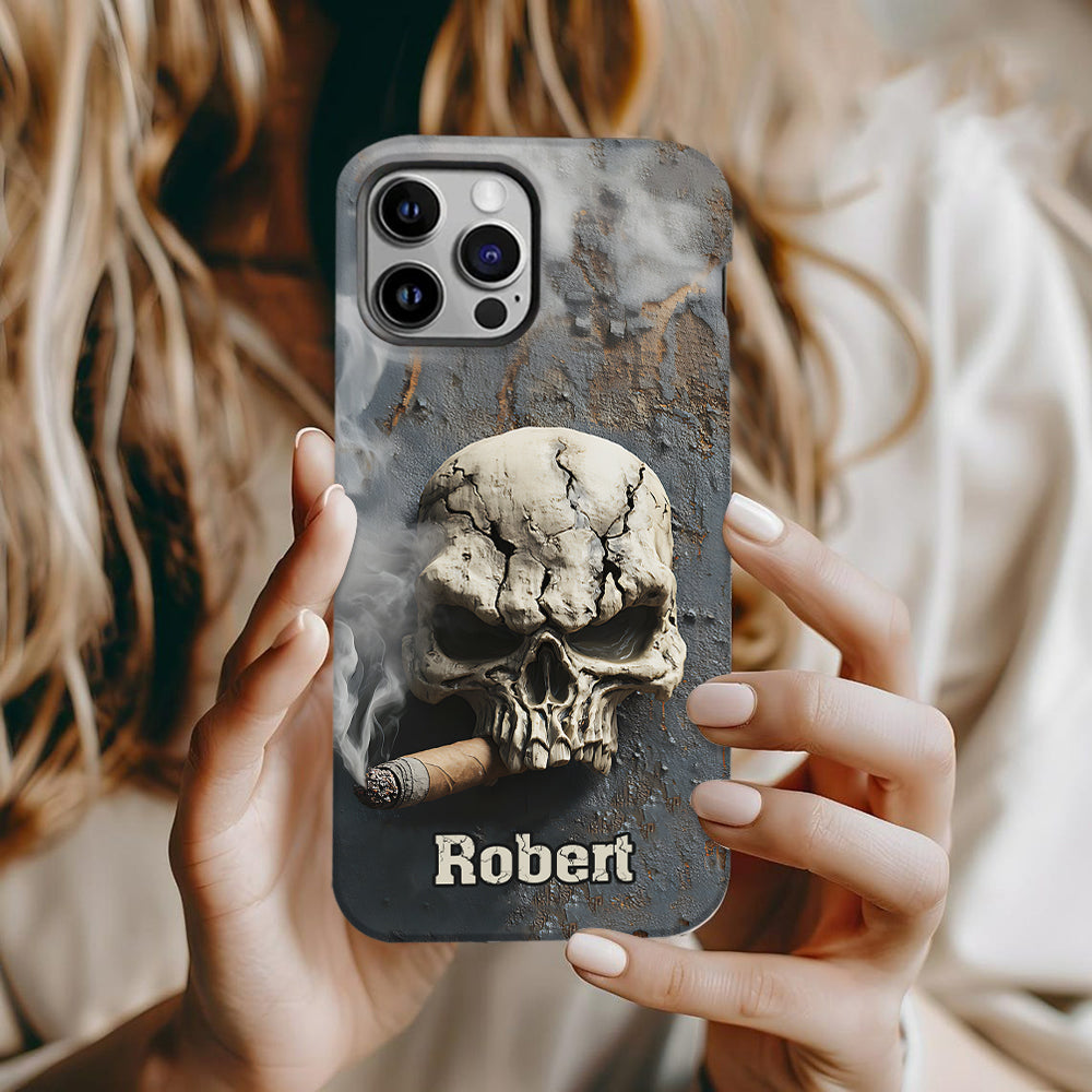 Coque de téléphone personnalisée Skull Cigar - Motif crâne intégral