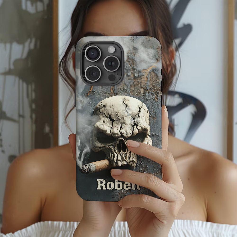 Coque de téléphone personnalisée Skull Cigar - Motif crâne intégral