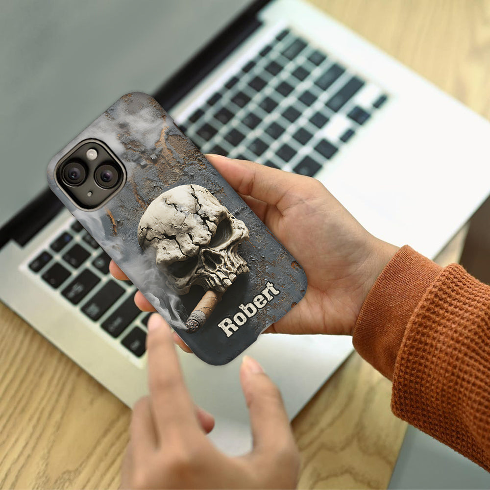 Coque de téléphone personnalisée Skull Cigar - Motif crâne intégral