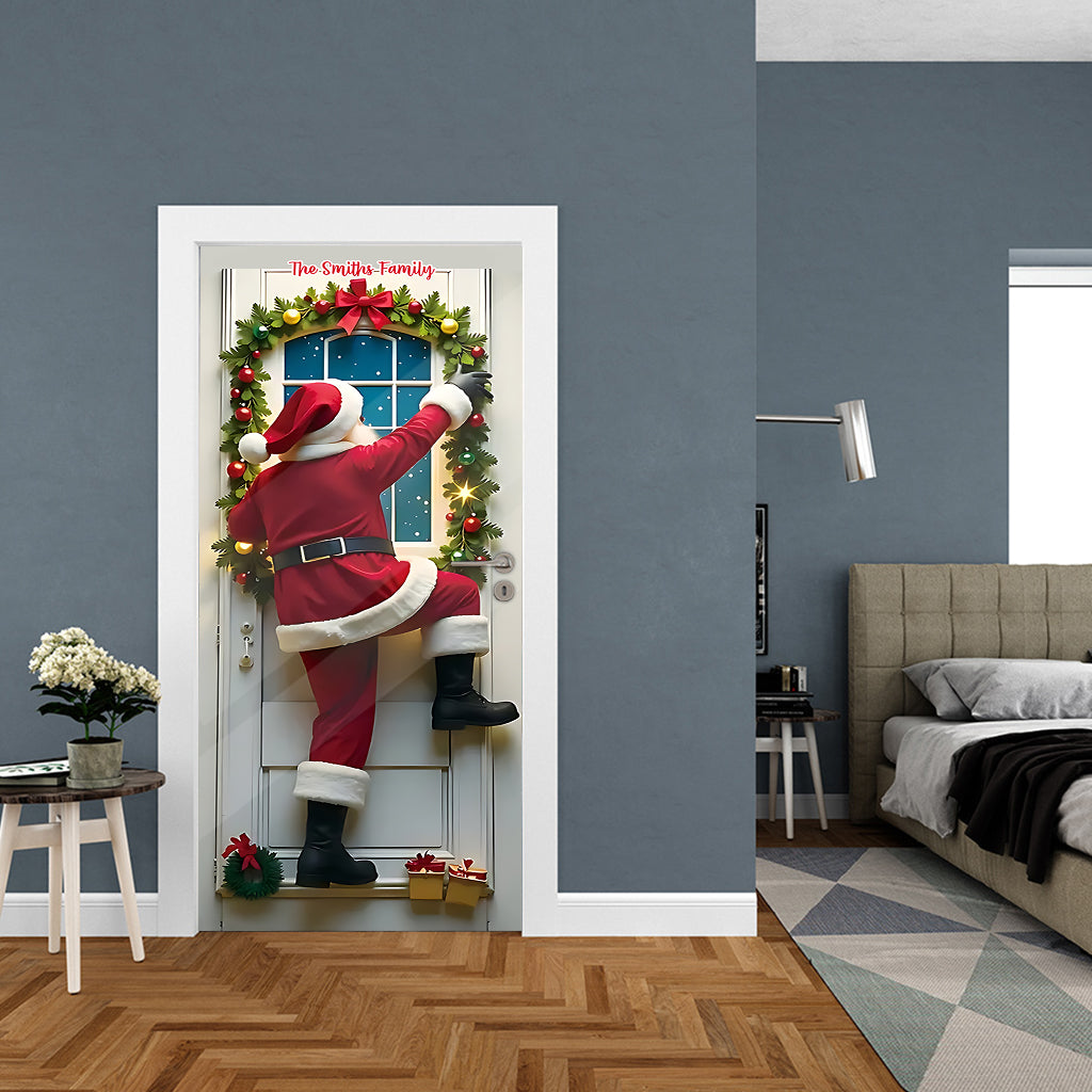 Père Noël furtif - Autocollant de porte familial personnalisé