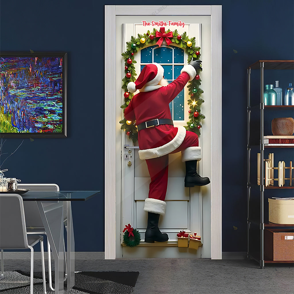 Père Noël furtif - Autocollant de porte familial personnalisé