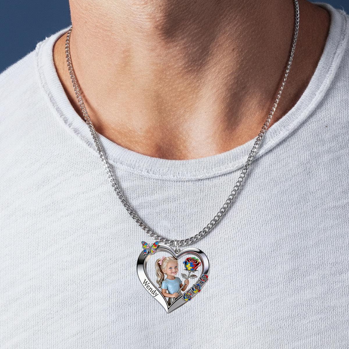 Any Photo Strong mama - Personalized Autism Awareness Shaped Metal Pendant Necklace