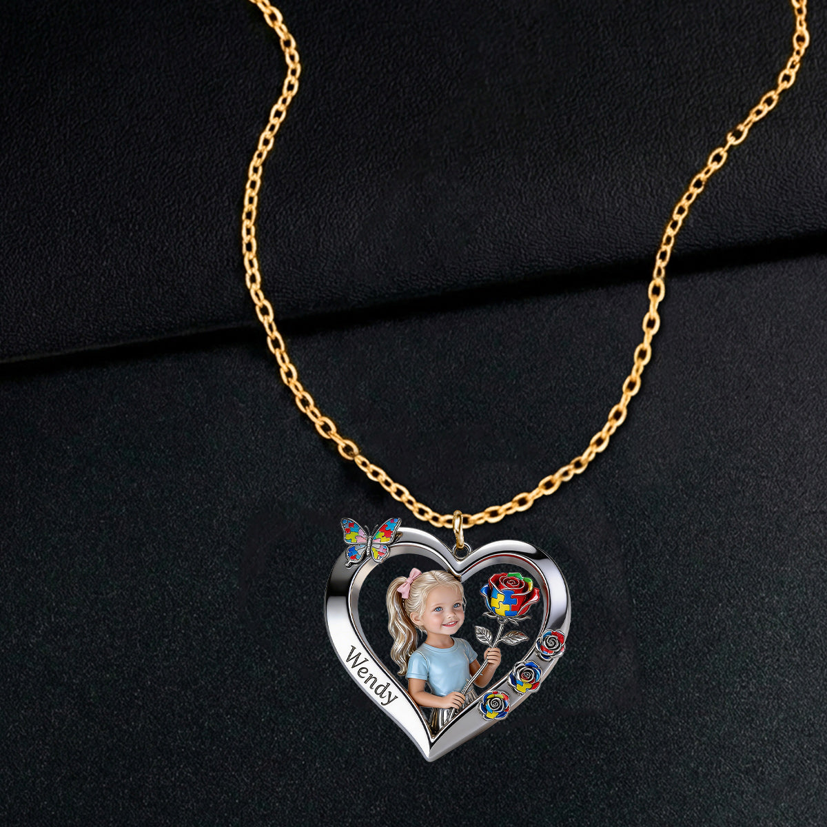 Any Photo Strong mama - Personalized Autism Awareness Shaped Metal Pendant Necklace