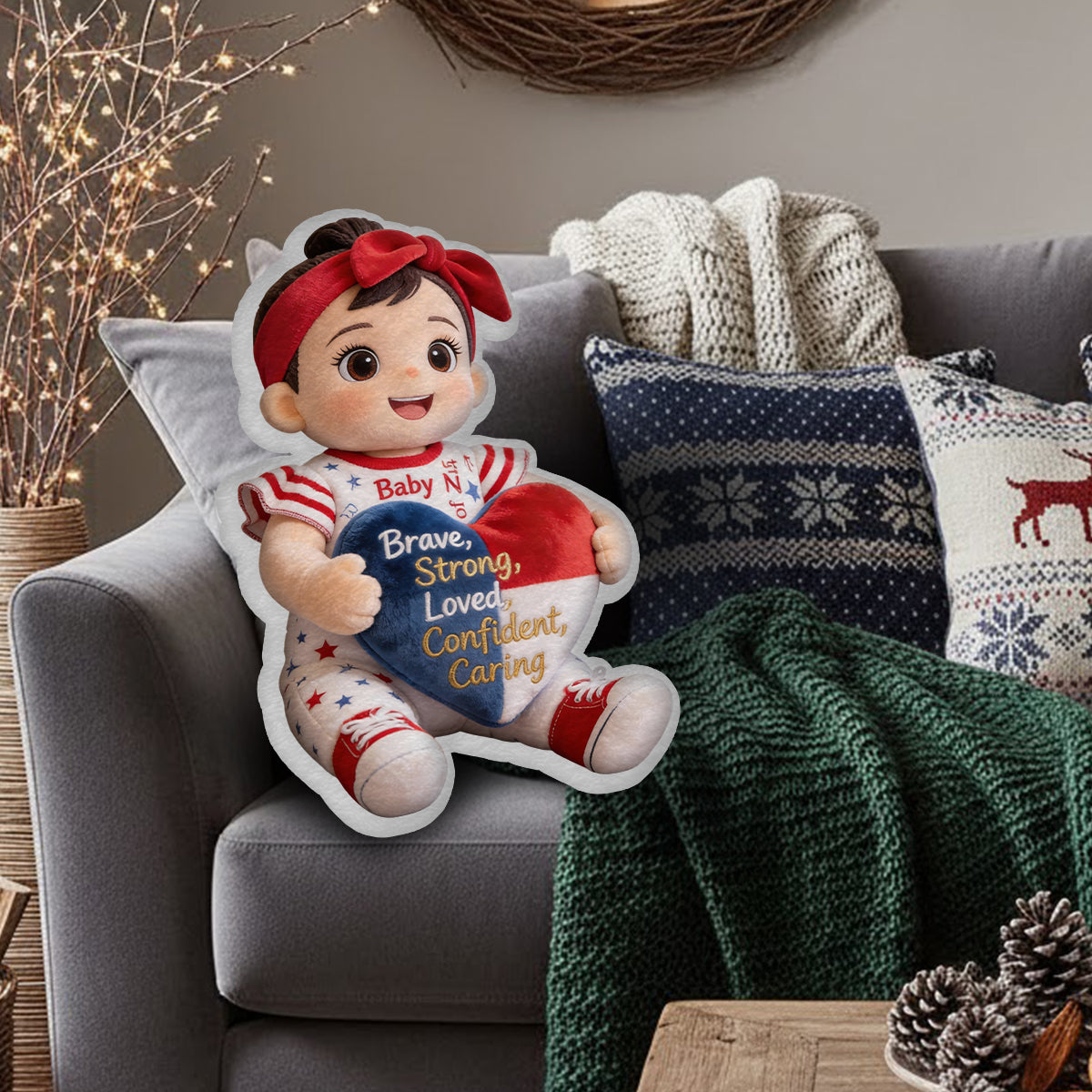 Courageux, Fort, Aimé - Cadeau d'affirmations - Coussin personnalisé en fausse fourrure pour enfant