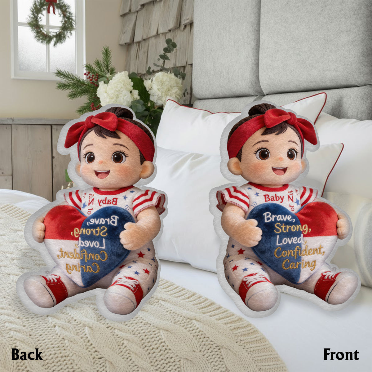 Courageux, Fort, Aimé - Cadeau d'affirmations - Coussin personnalisé en fausse fourrure pour enfant