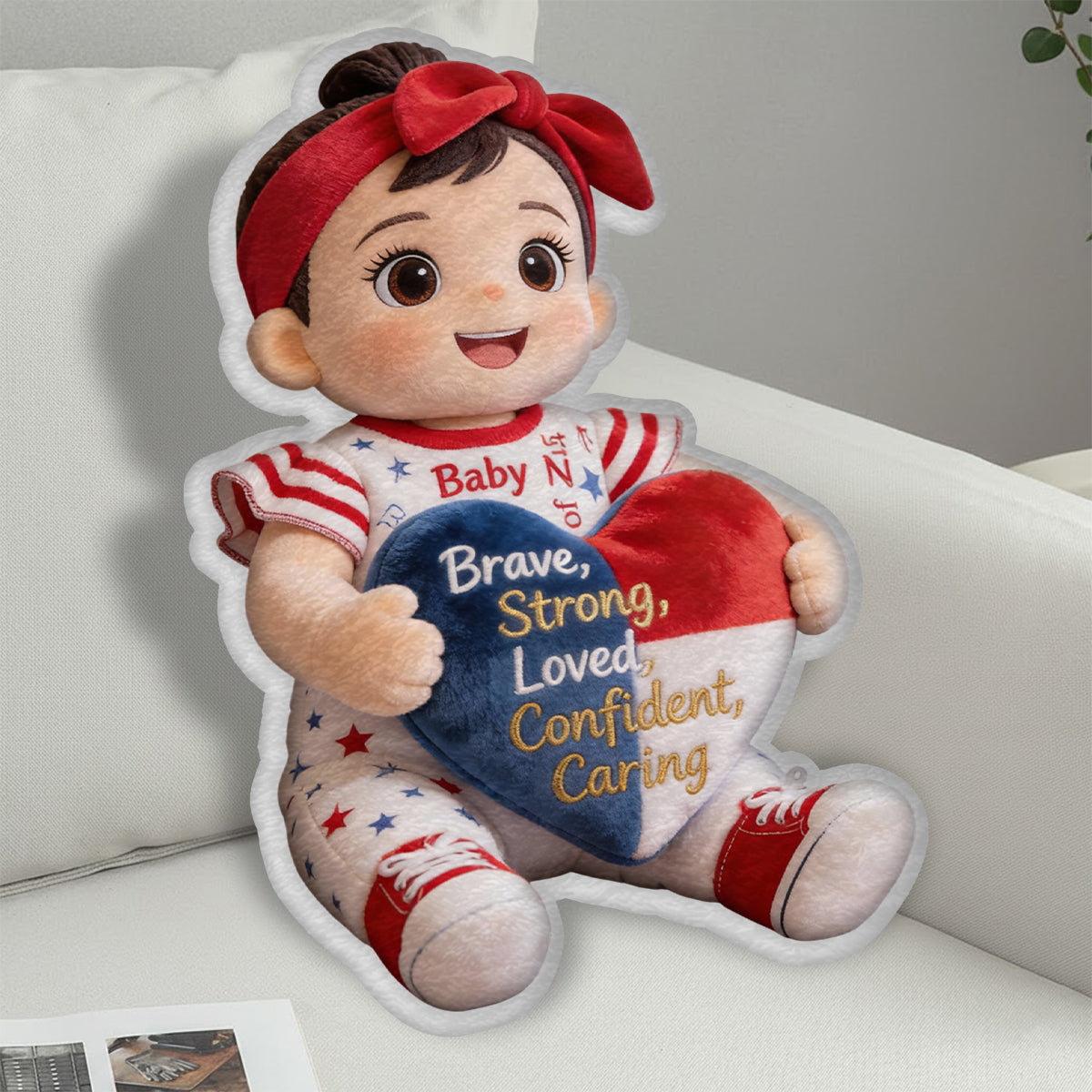 Courageux, Fort, Aimé - Cadeau d'affirmations - Coussin personnalisé en fausse fourrure pour enfant