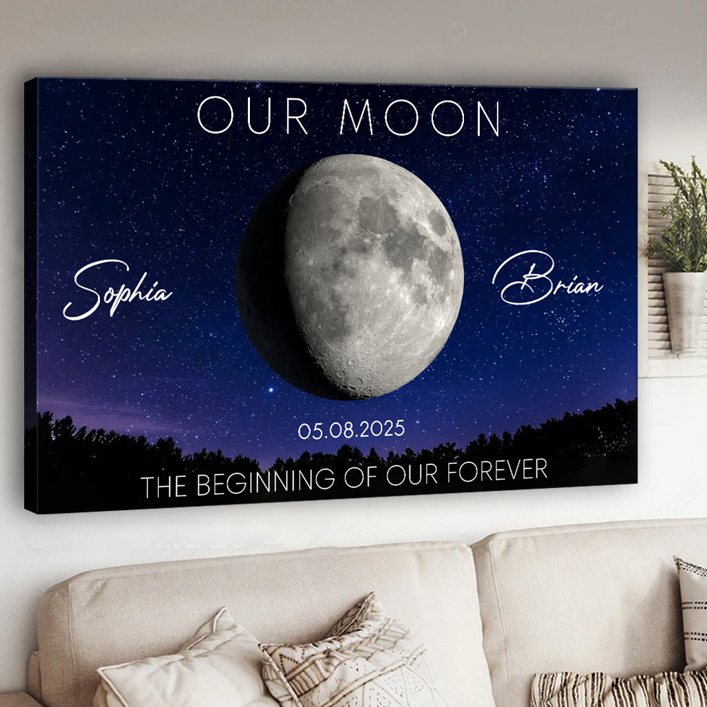 Cadeau pour couple sur le thème de la lune - Toile et affiche personnalisées pour un anniversaire de mariage - Art des phases de la lune