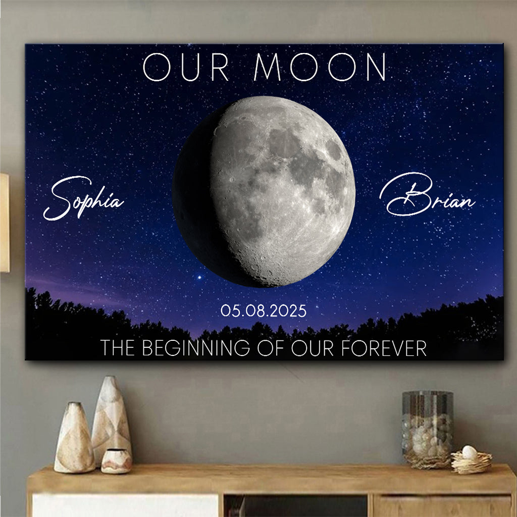 Cadeau pour couple sur le thème de la lune - Toile et affiche personnalisées pour un anniversaire de mariage - Art des phases de la lune