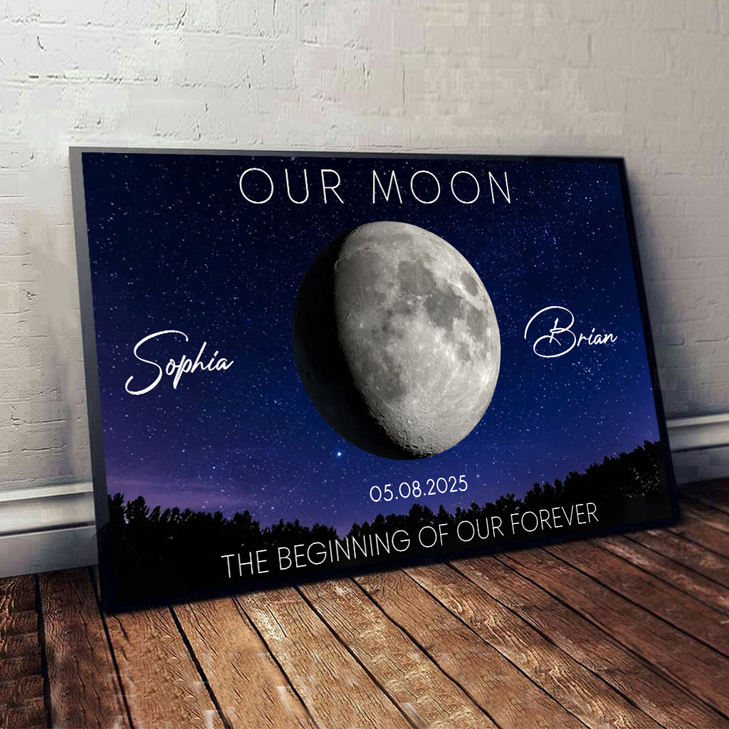 Cadeau pour couple sur le thème de la lune - Toile et affiche personnalisées pour un anniversaire de mariage - Art des phases de la lune