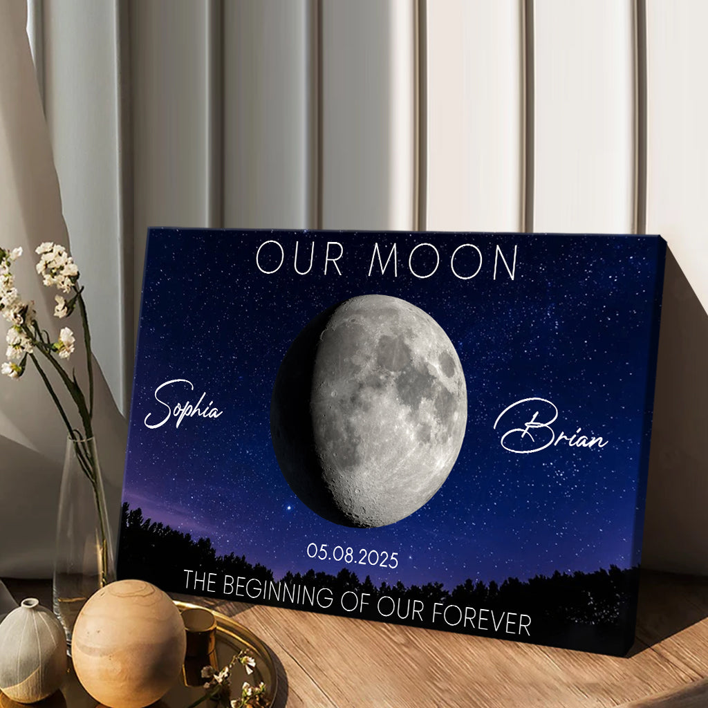 Cadeau pour couple sur le thème de la lune - Toile et affiche personnalisées pour un anniversaire de mariage - Art des phases de la lune