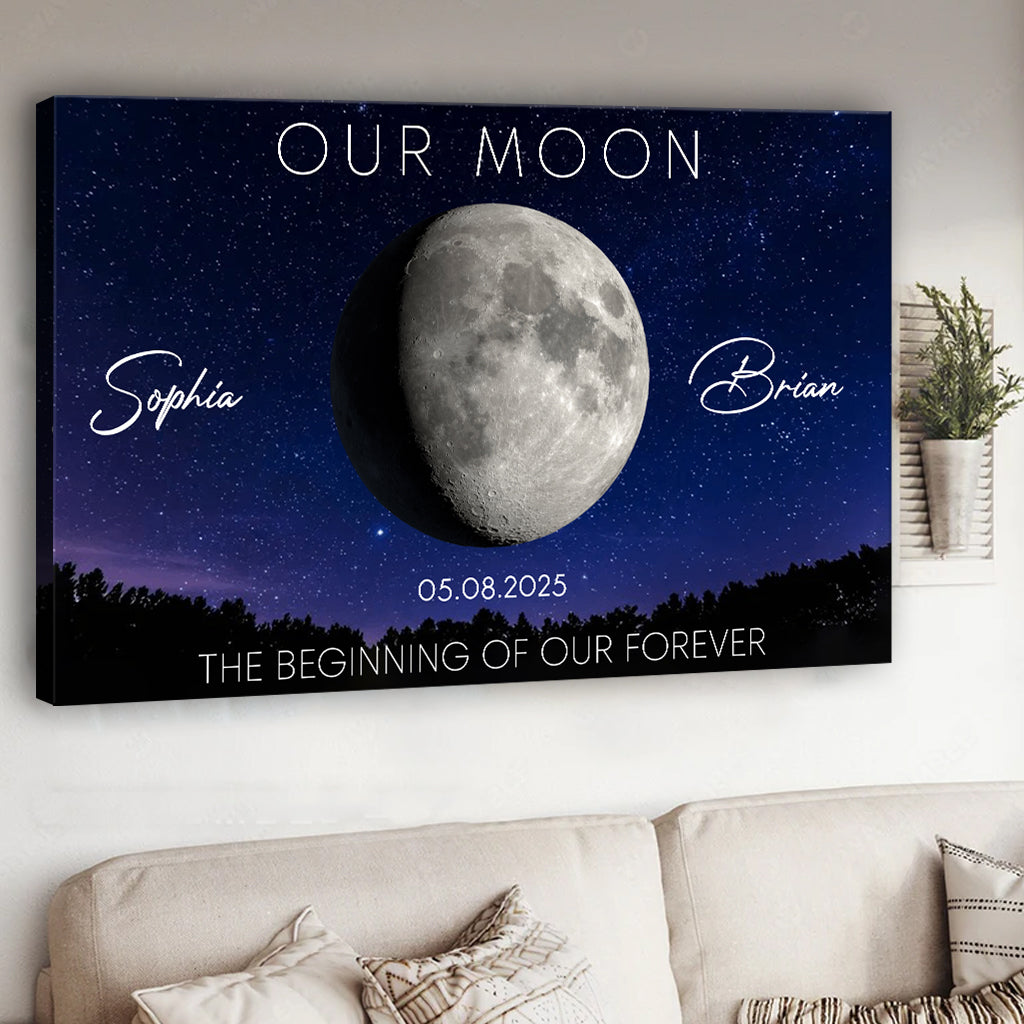 Cadeau pour couple sur le thème de la lune - Toile et affiche personnalisées pour un anniversaire de mariage - Art des phases de la lune