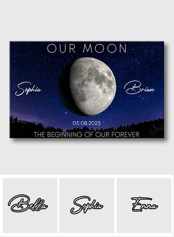 Cadeau pour couple sur le thème de la lune - Toile et affiche personnalisées pour un anniversaire de mariage - Art des phases de la lune