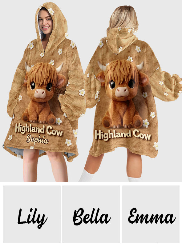 Just A Girl Who Loves Highland Cows - Personalized Highland Cow Blanket Hoodie
