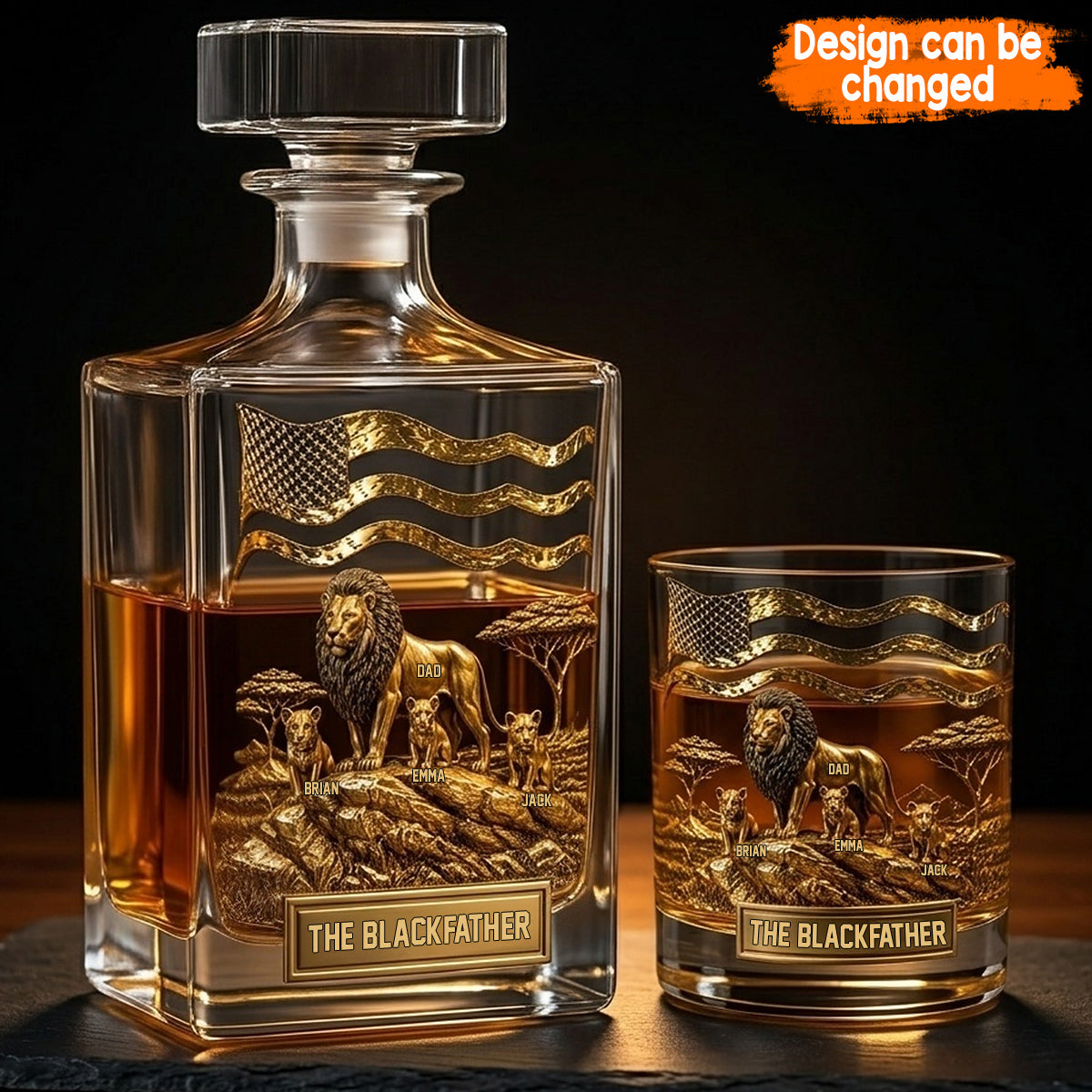 Le Papa Lion Noir - Ensemble de Carafe à Whisky Personnalisé
