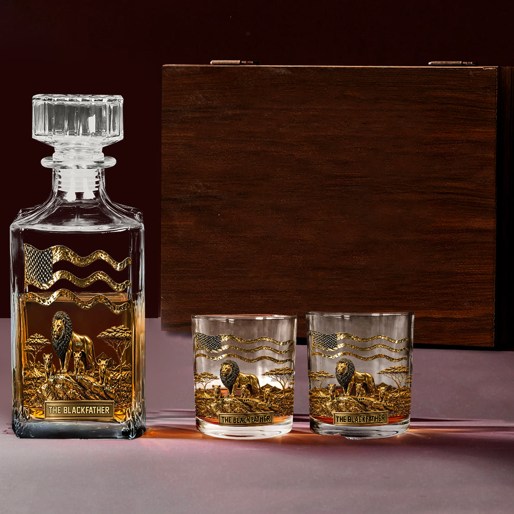 Le Papa Lion Noir - Ensemble de Carafe à Whisky Personnalisé