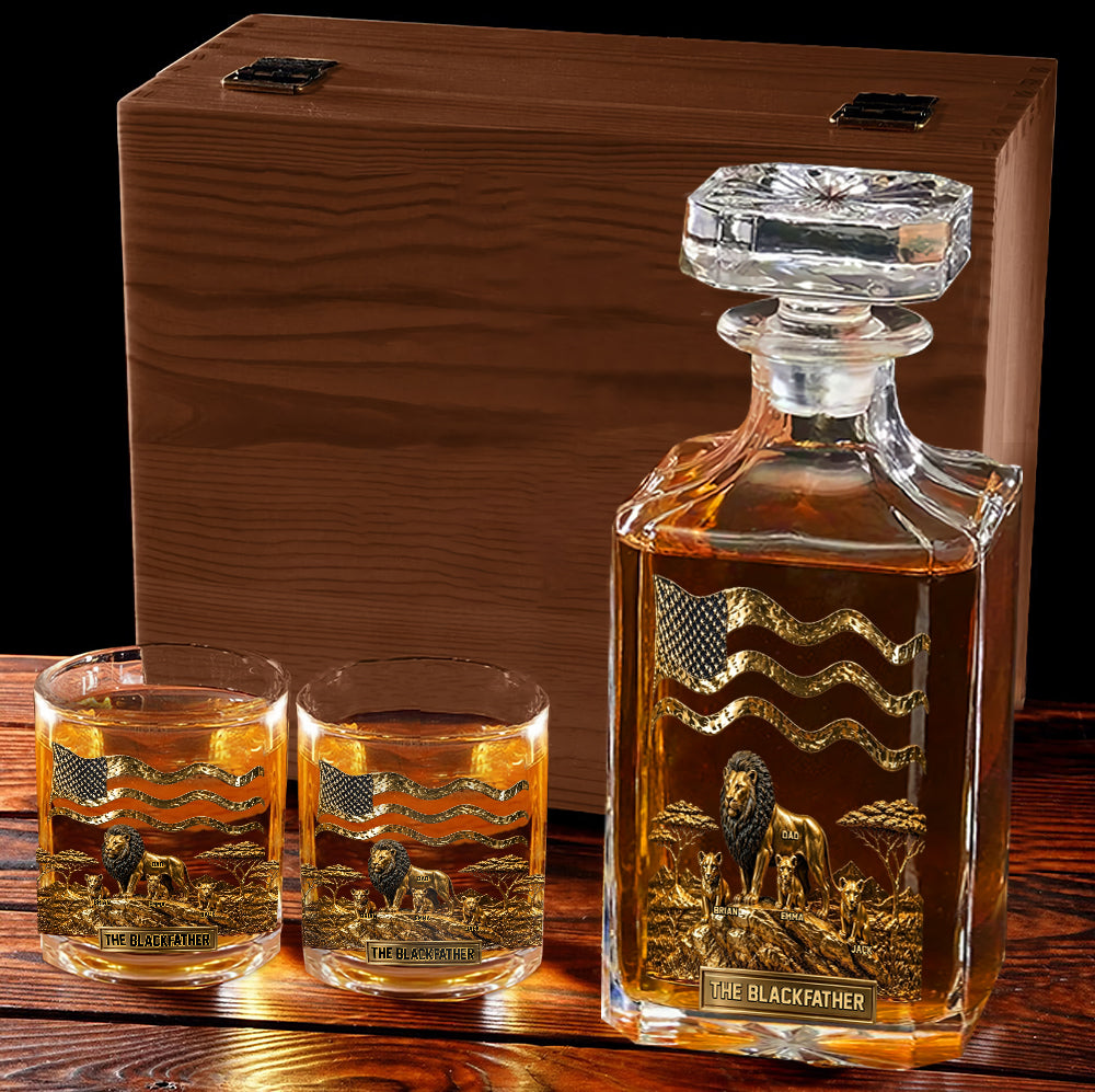 Le Papa Lion Noir - Ensemble de Carafe à Whisky Personnalisé