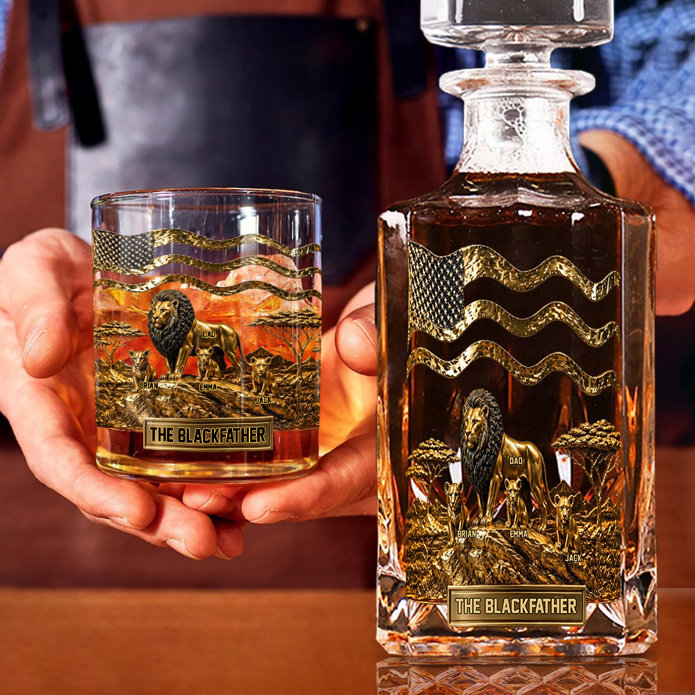Le Papa Lion Noir - Ensemble de Carafe à Whisky Personnalisé
